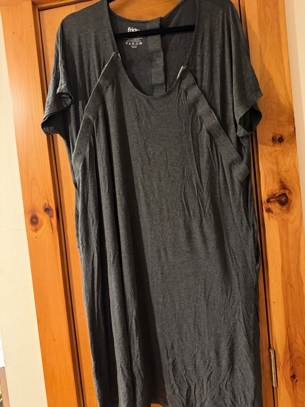 Frida Grey Oversized T-Shirt Medical and Nursing Dress Snaps pockets One size